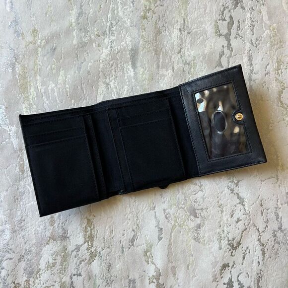 Liz Claiborne 90s Y2K Tri  Fold Leather Wallet Black Gold Hardware - Picture 5 of 8